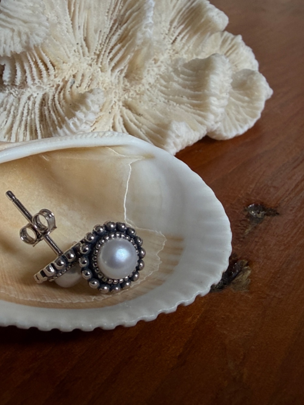 Sterling Silver Pearl Halo Stud Earrings - White Pearl